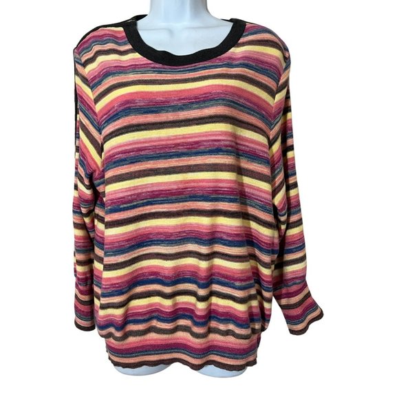 Bordado Pima Cotton Striped Sweater with zippers on the Shoulders XL Peru - Picture 1 of 6